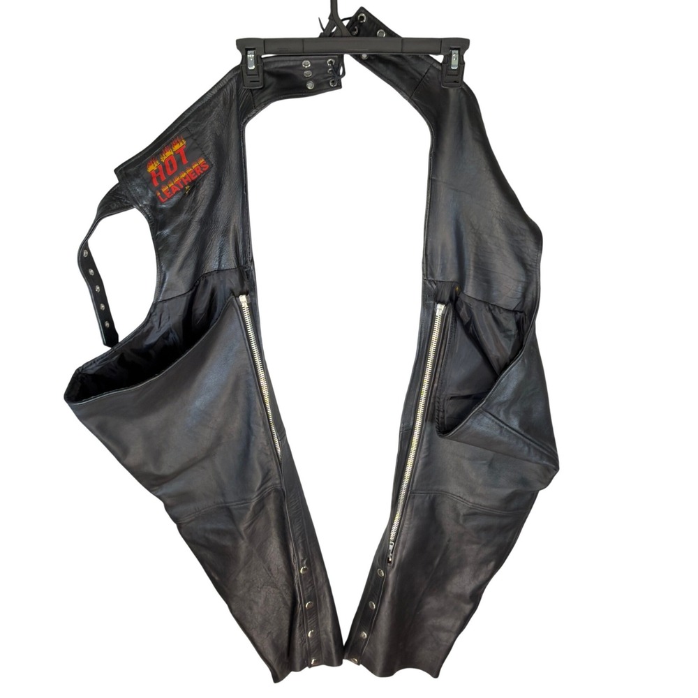 Hot Leathers Men's XL Black Leather Motorcycle Chaps Lace-Up Biker‎ Riding Gear